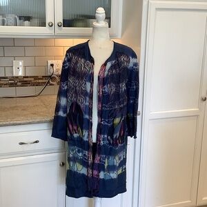 Gregory Parkinson Silk & Cotton Blue Open Kimono Anthropologie Size Small